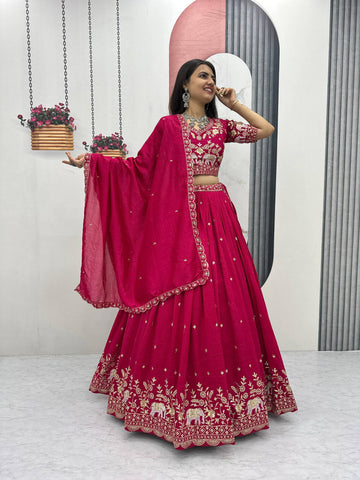 Pure Vichitra Silk Heavy Embroidered Lehenga Set with Dupatta