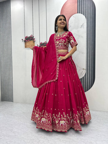 Pure Vichitra Silk Heavy Embroidered Lehenga Set with Dupatta