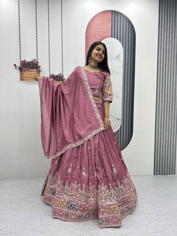 Vichitra Silk Lehenga Set with Sequin and Thread Detailing