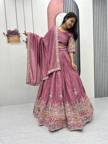Vichitra Silk Lehenga Set with Sequin and Thread Detailing