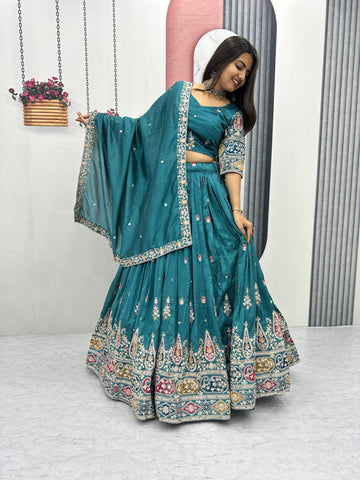 Vichitra Silk Lehenga Set with Sequin and Thread Detailing