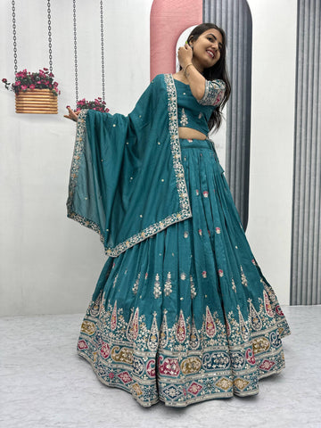 Vichitra Silk Lehenga Set with Sequin and Thread Detailing
