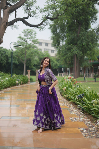 Fashionable Co-ord  Set with  Rich Thread-Sequins Embroidered work Koti and Pure Chinon Lehenga Which looks Amazing for Any Functions