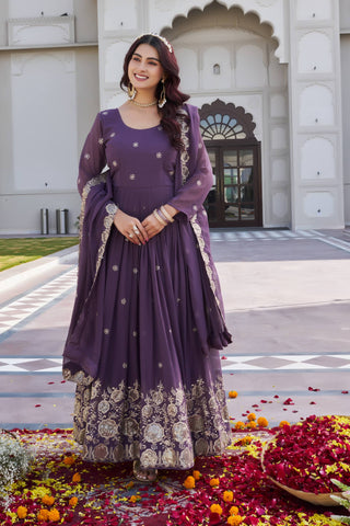 Elegant Fox Georgette Embroidered Gown with Matching Dupatta