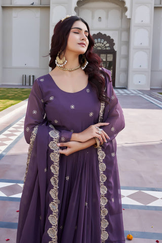 Elegant Fox Georgette Embroidered Gown with Matching Dupatta