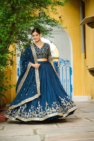 Vichitra Silk With Rich Sequins Embroidered Lehenga Choli With Dupatta
