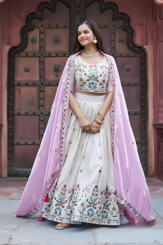 Stunning Pure Tissue Silk Embroidered Lehenga Choli Set With Pure Fendy Dupatta