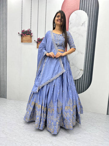 Beautiful Chinon Silk Embroidery Thread  Work Ready to Wear Lehenga Choli