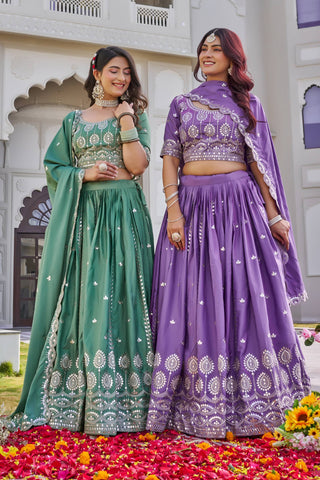 Luxury Crepe Silk Embroidered Lehenga Choli Set with Dupatta