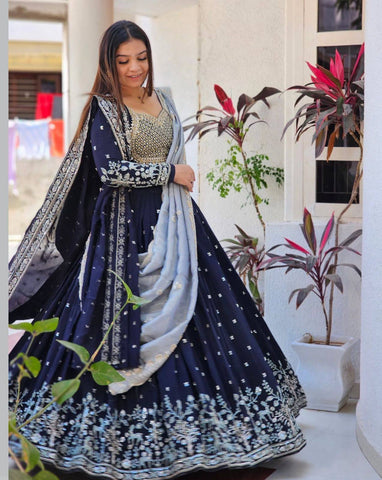 Blue Fox Georgette Lehenga Choli with Heavy Sequins and Embroidery Work