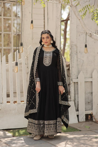 Designer Sequins Embroidered Work Stylish Gown With Dupatta Set