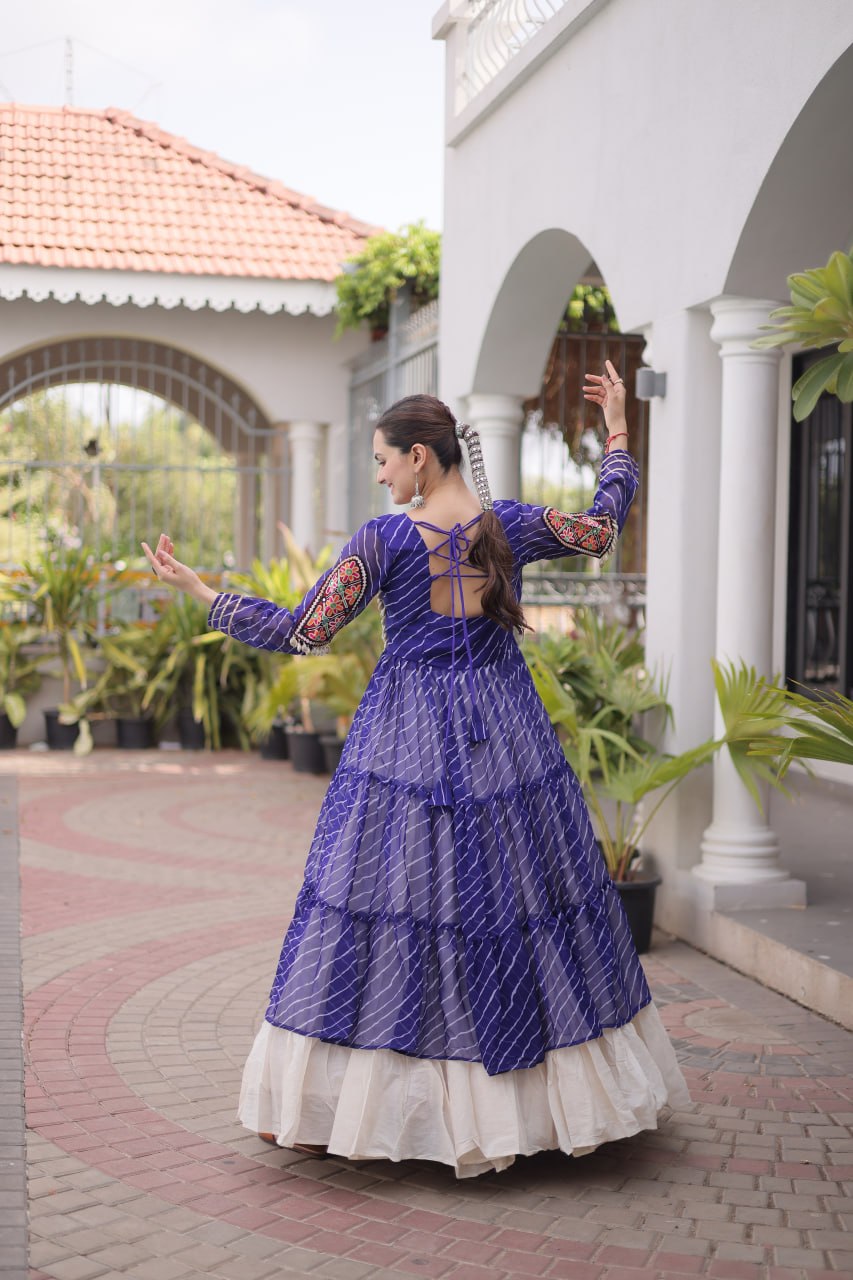 Designer Navratri Kora Cotton Frill Stitch Lehenga with Laheriya Kurti