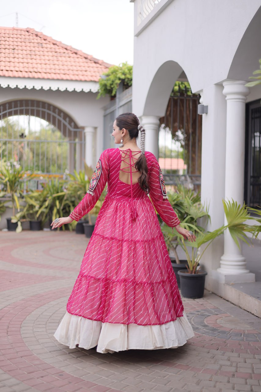 Designer Navratri Kora Cotton Frill Stitch Lehenga with Laheriya Kurti