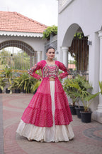 Designer Navratri Kora Cotton Frill Stitch Lehenga with Laheriya Kurti