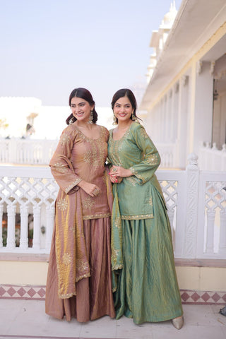 Designer Fendi Crush Kurti Sharara Set with Elegant Dupatta