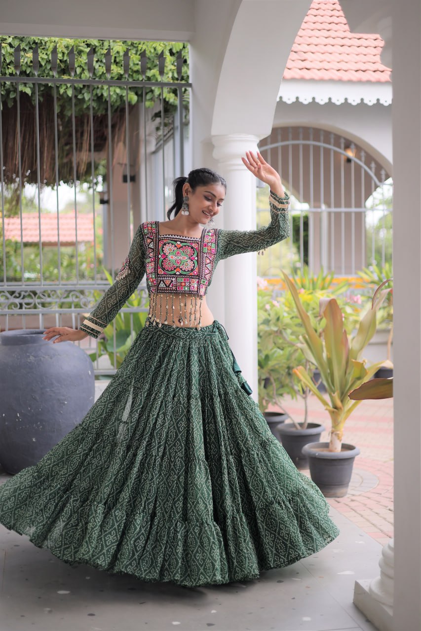 Navratri Festival Faux Georgette Bandhani Print Lehenga Choli