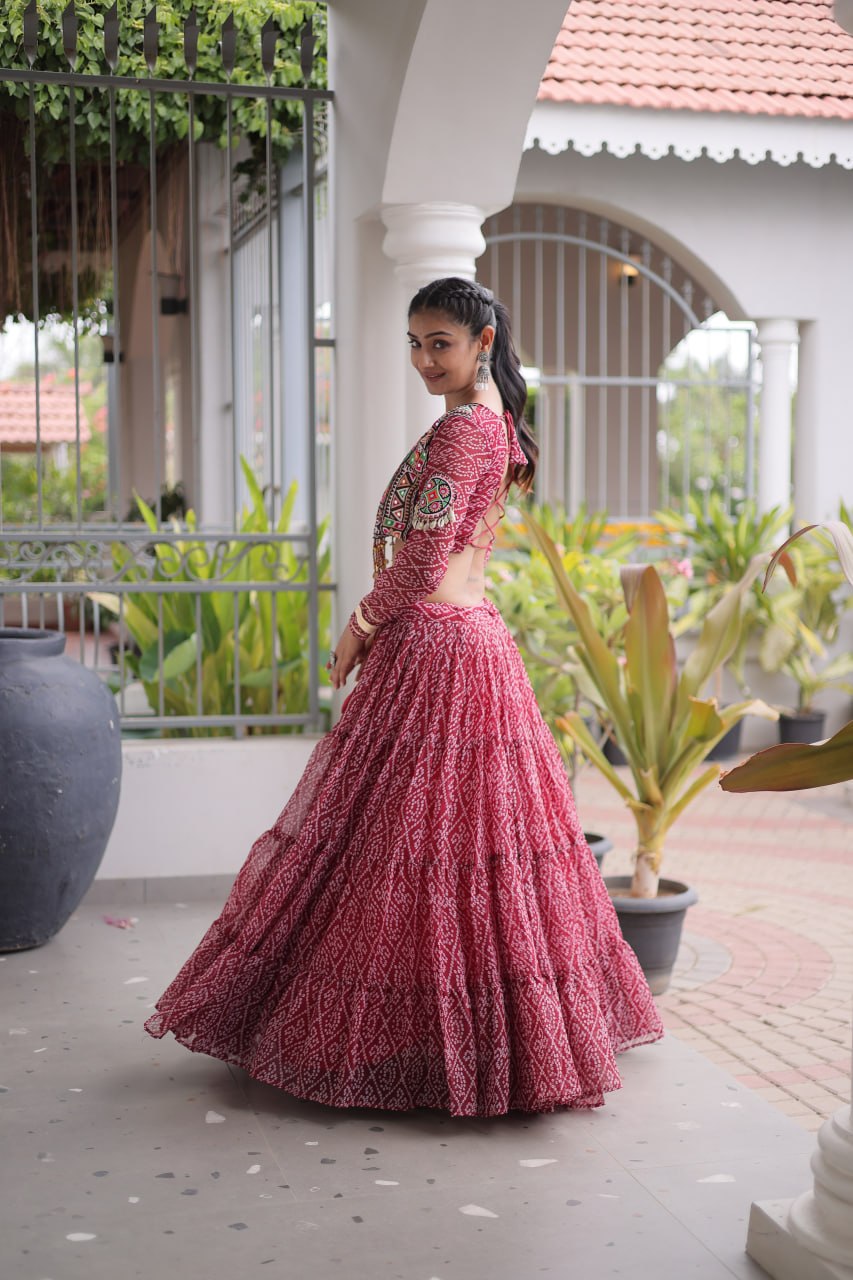 Navratri Festival Faux Georgette Bandhani Print Lehenga Choli