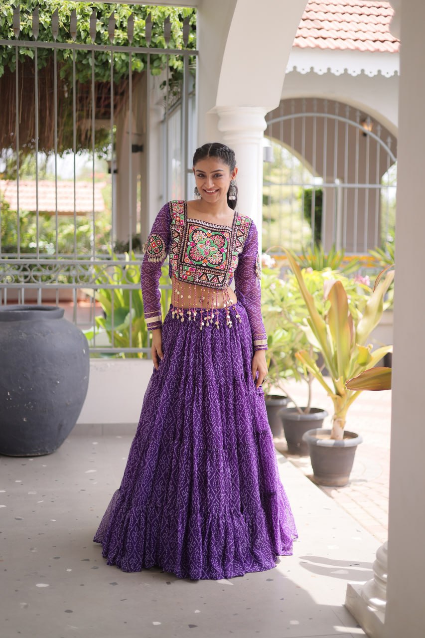 Navratri Festival Faux Georgette Bandhani Print Lehenga Choli