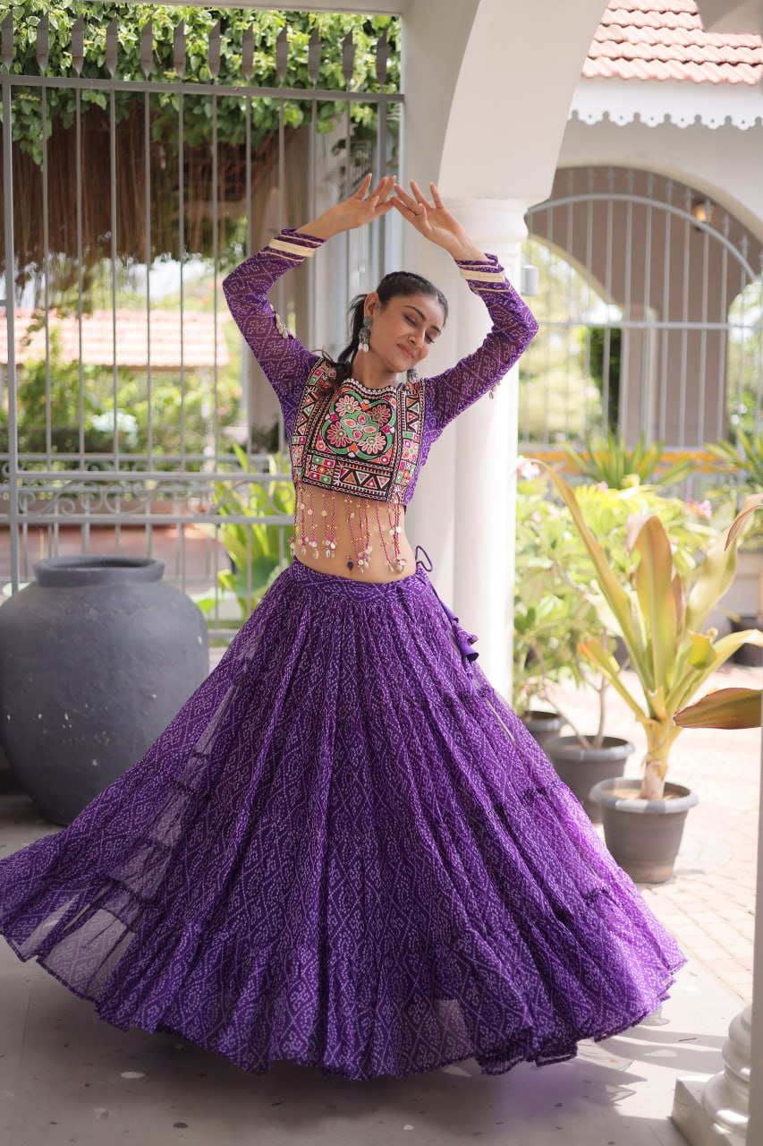 Navratri Festival Faux Georgette Bandhani Print Lehenga Choli