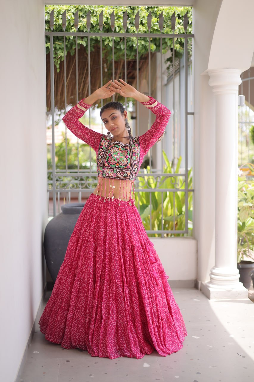 Navratri Festival Faux Georgette Bandhani Print Lehenga Choli
