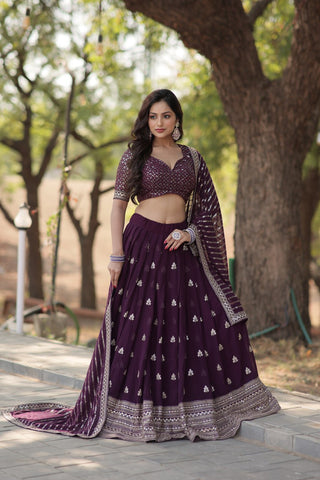 Faux Blooming With Sequins And thread Embroidered work Lehenga Choli with Dupatta