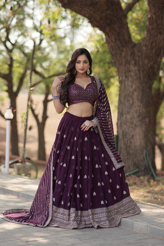 Faux Blooming With Sequins And thread Embroidered work Lehenga Choli with Dupatta