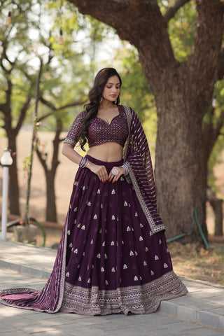 Faux Blooming With Sequins And thread Embroidered work Lehenga Choli with Dupatta