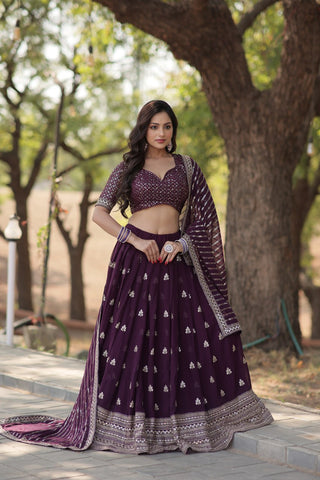 Faux Blooming With Sequins And thread Embroidered work Lehenga Choli with Dupatta