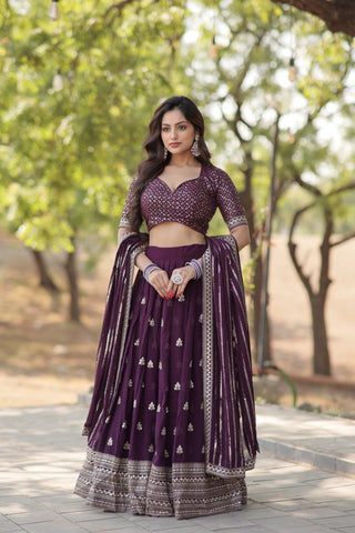 Faux Blooming With Sequins And thread Embroidered work Lehenga Choli with Dupatta