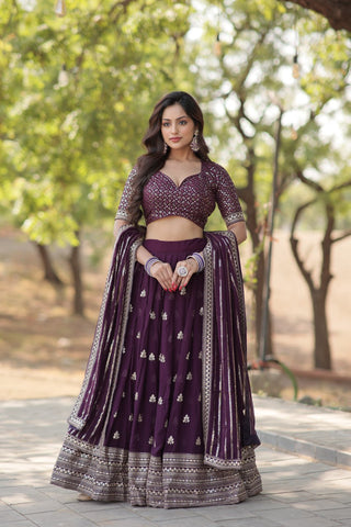 Faux Blooming With Sequins And thread Embroidered work Lehenga Choli with Dupatta