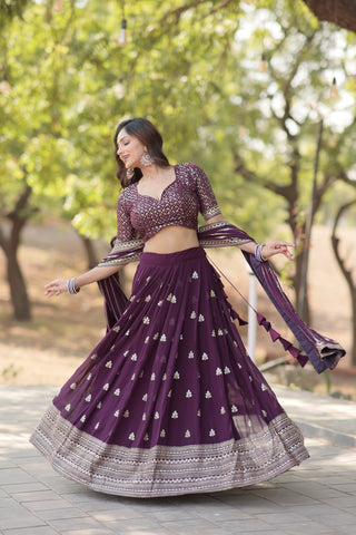 Faux Blooming With Sequins And thread Embroidered work Lehenga Choli with Dupatta