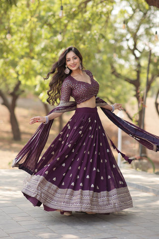 Faux Blooming With Sequins And thread Embroidered work Lehenga Choli with Dupatta