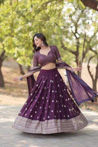 Faux Blooming With Sequins And thread Embroidered work Lehenga Choli with Dupatta