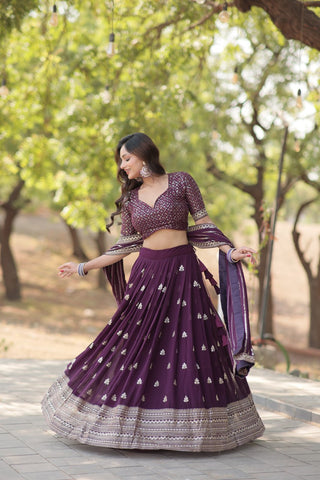 Faux Blooming With Sequins And thread Embroidered work Lehenga Choli with Dupatta