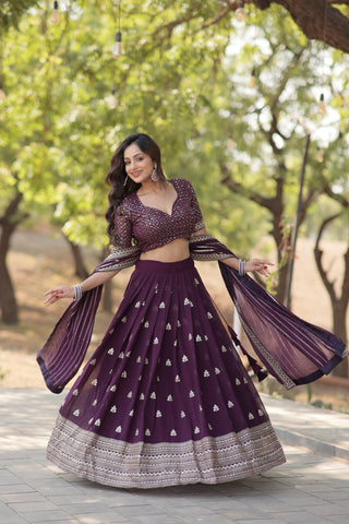 Faux Blooming With Sequins And thread Embroidered work Lehenga Choli with Dupatta