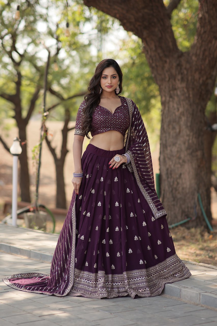 Faux Blooming With Sequins And thread Embroidered work Lehenga Choli with Dupatta