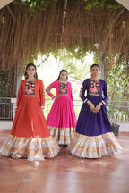 Elegant Rayon Kutchi Patch Work 4 Layered Navratri Gown