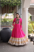 Elegant Rayon Kutchi Patch Work 4 Layered Navratri Gown