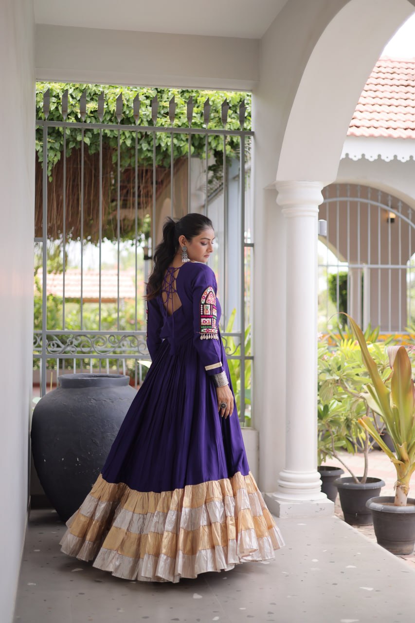 Elegant Rayon Kutchi Patch Work 4 Layered Navratri Gown