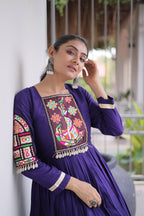 Elegant Rayon Kutchi Patch Work 4 Layered Navratri Gown