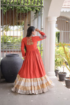 Elegant Rayon Kutchi Patch Work 4 Layered Navratri Gown