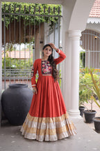 Elegant Rayon Kutchi Patch Work 4 Layered Navratri Gown