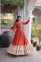 Elegant Rayon Kutchi Patch Work 4 Layered Navratri Gown