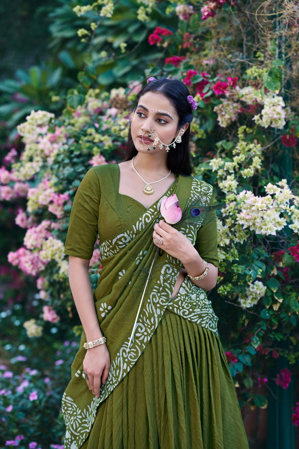 Gopidress Cotton Chanderi Natural Batik Print Lehenga Choli Set