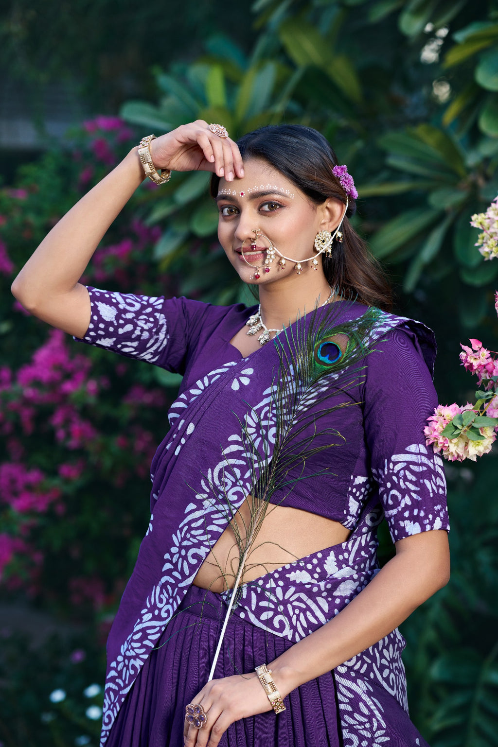 Gopidress Cotton Chanderi Natural Batik Print Lehenga Choli Set