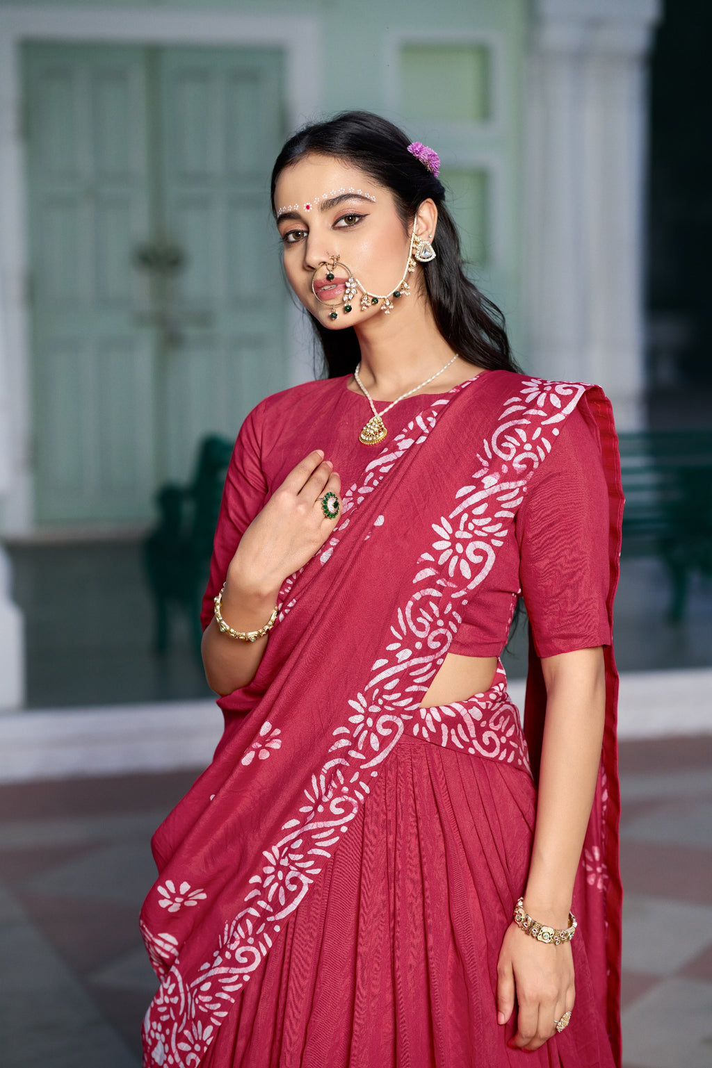 Gopidress Cotton Chanderi Natural Batik Print Lehenga Choli Set