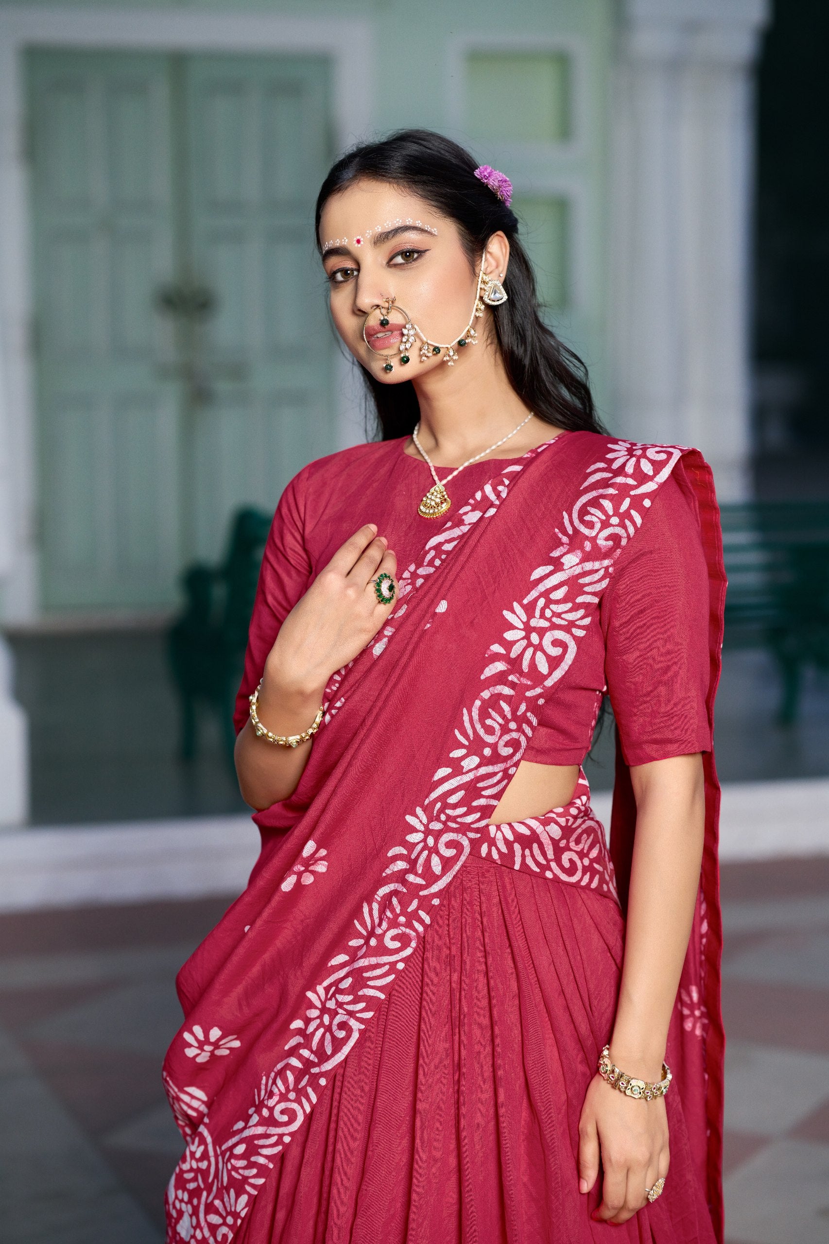 Gopidress Cotton Chanderi Natural Batik Print Lehenga Choli Set