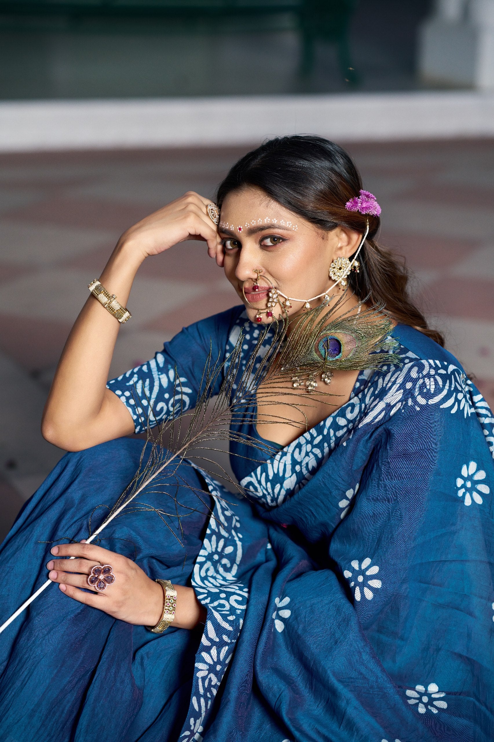 Gopidress Cotton Chanderi Natural Batik Print Lehenga Choli Set