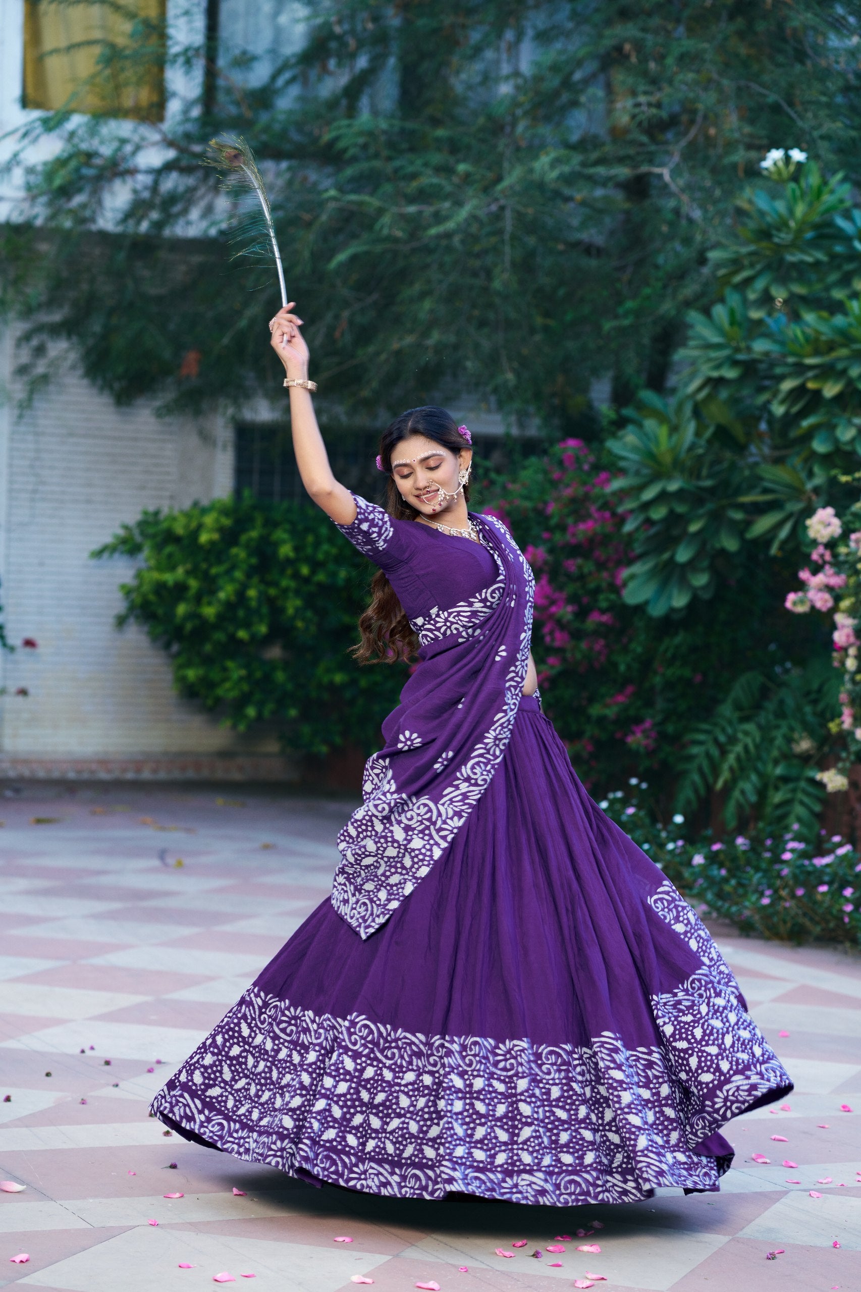 Gopidress Cotton Chanderi Natural Batik Print Lehenga Choli Set