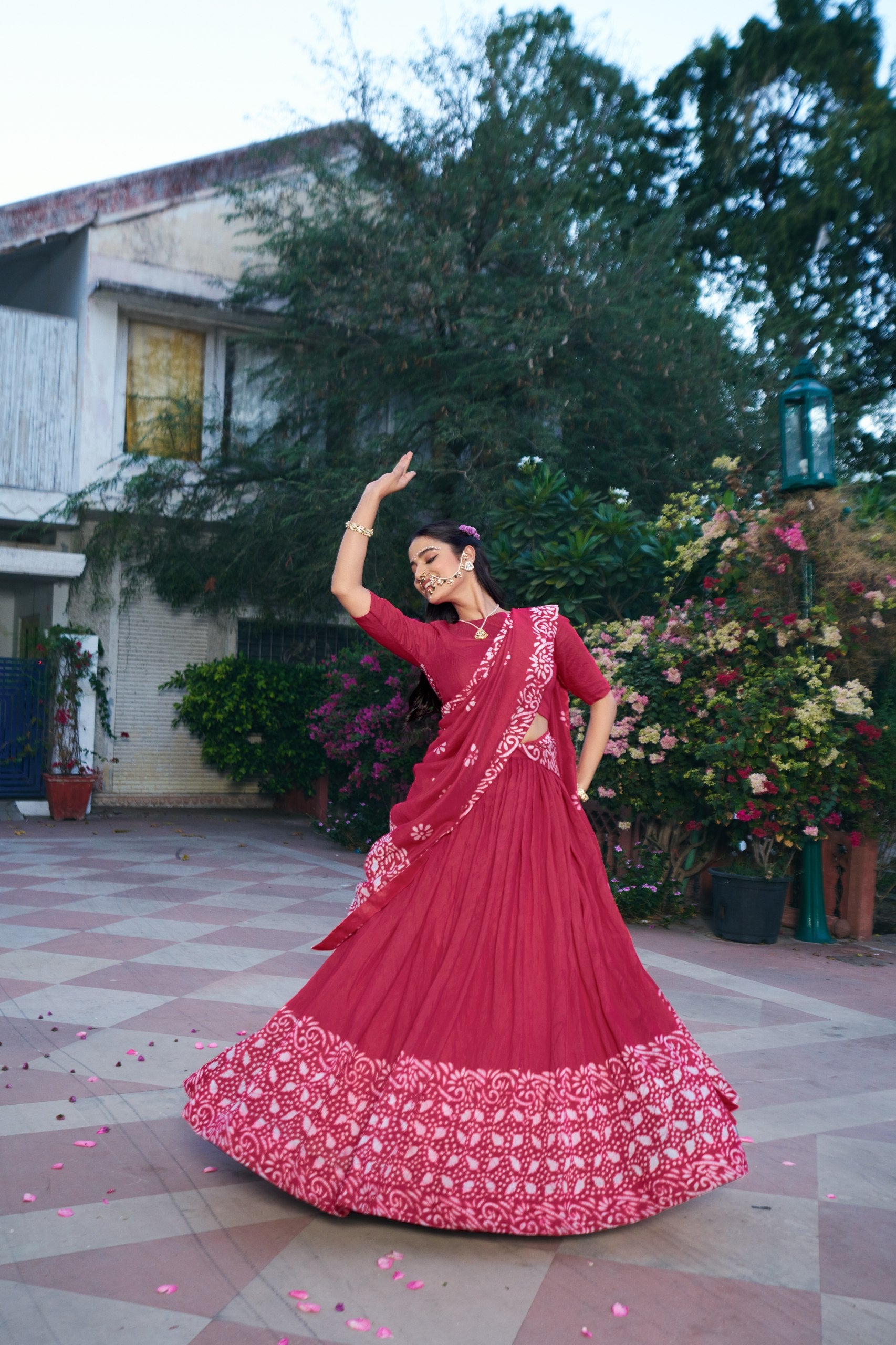 Gopidress Cotton Chanderi Natural Batik Print Lehenga Choli Set